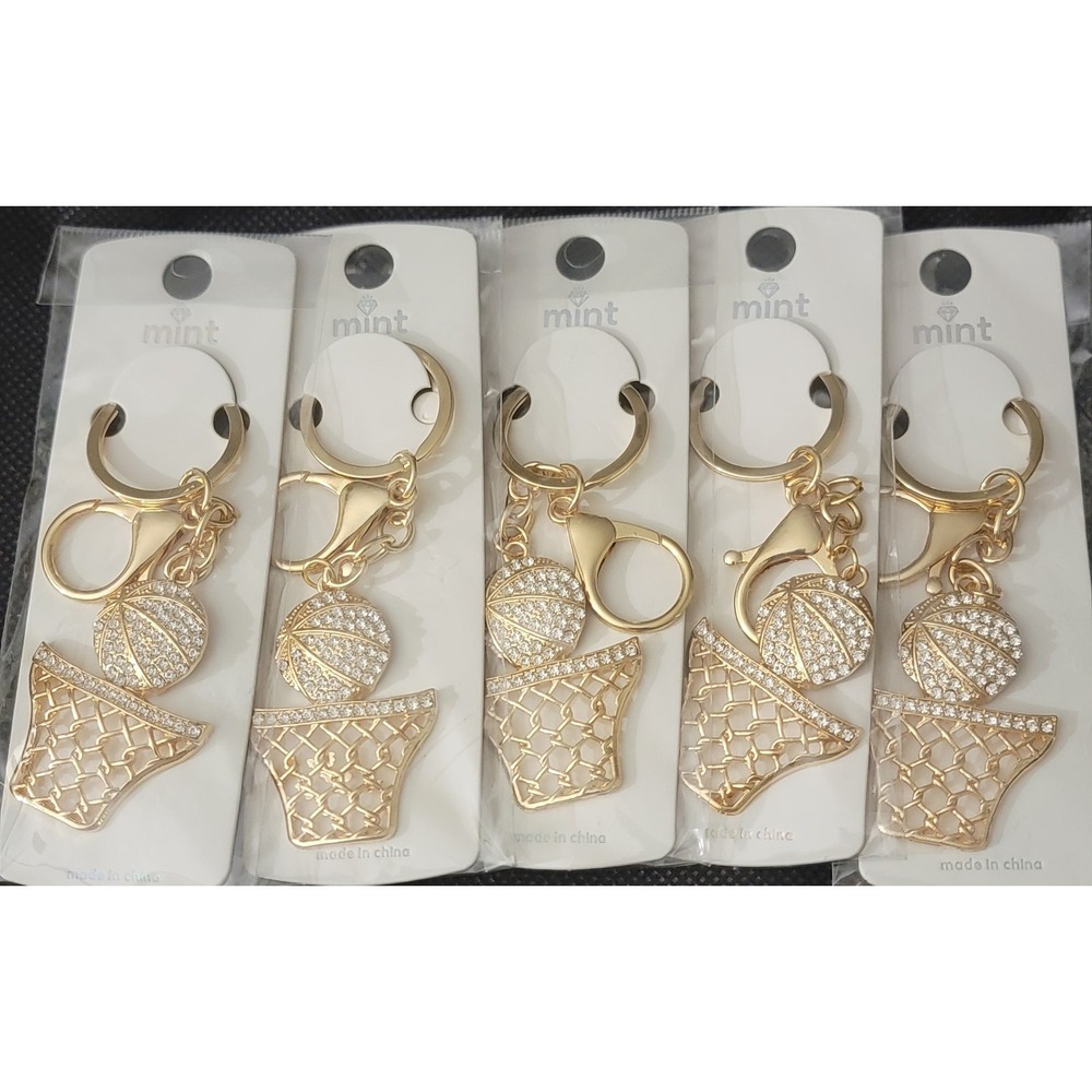 Mint‎ Gold Tone Rhinestone Basketball Hoop and Ball Keychain  NWT 7.00 EACH